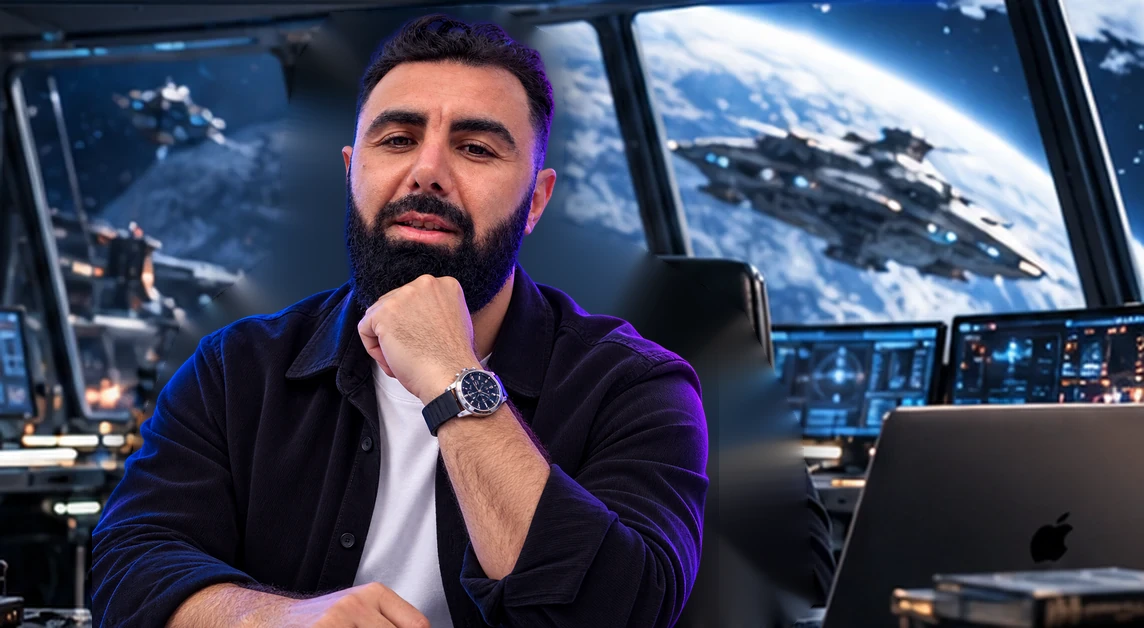 Автор YESBRAND в кинематографичном космическом командном центре